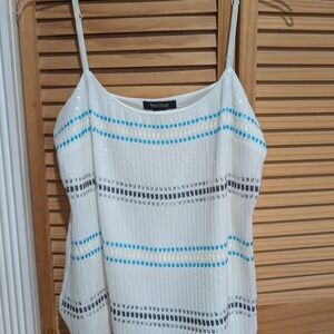 White House Black Market Sequin Camisole in White and Blue